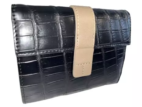 В комплект входит чехол для карт из натуральной крокодиловой матовой кожи [GUODI] Трехстворчатый кошелек, кожа, отделка, (черный)