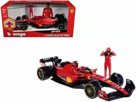 В комплект входит фигурка Bburago Ferrari F1 Leclerc 2023, миникар Bburago Charles Leclerc 1/24 SF-23#16 C. [элемент]