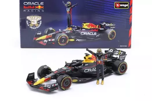 В комплект входит фигурка Bburago Red Bull F1 Max Verstappen 2023 Миникар Bburago Red Bull Max Verstappen 1/24 RB19#1 [предмет]