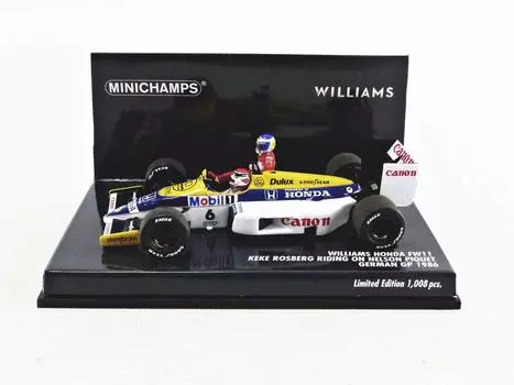 В комплект входит фигурка Minichamps Williams Honda FW11 1986 F1 German GP Rosberg Ride on Piquet 1/43 #6 K. Н.