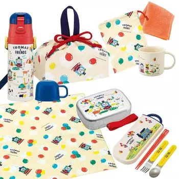 В комплект входит мини-полотенце Skater из коллекции Thomas Friends, набор из 7 предметов, алюминиевая коробка для бенто, 370 мл, трио, салфетка для ланча, сумка для стакана, 2 бутылки для воды и