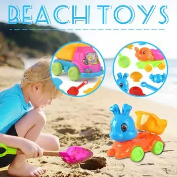 В комплект входят детские игрушки для песка, игрушка-самосвал, лопата для песка, грабли, игрушки-модели морских животных, игрушки для песка с сетчатым мешком C