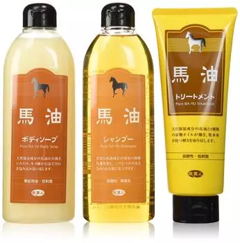 В комплект входят шампунь с конским маслом Azuma и набор для ухода за телом с мылом Shoji s (маленькая бутылка)