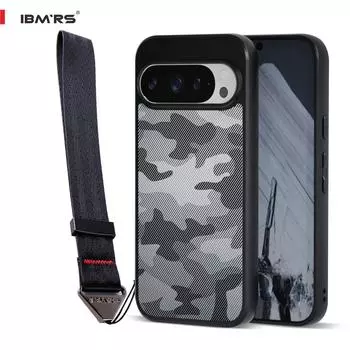 (В комплекте ремешок на запястье)Чехол ibmrs для Google Pixel 9 Pro, прочный, гибкий, прочный, противоскользящий, противоударный, защитный чехол из ТПУ - черный камуфляж