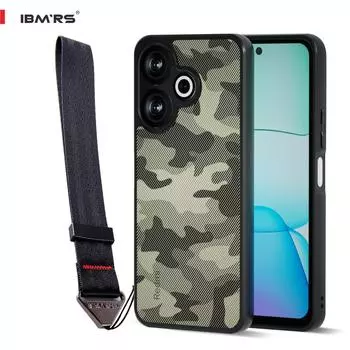 (В комплекте ремешок на запястье)Чехол IBMRS для Xiaomi Poco M6 4G (ТПУ+ПК | Камуфляж черный),с защитой камеры Bump Clear Back Cover Case
