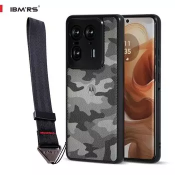 (В комплекте ремешок на запястье)Чехол IBMRS для Motorola Edge 50 Ultra,(Защита военного уровня) Противоударный полупрозрачный чехол для телефона(Камуфляж Черный)