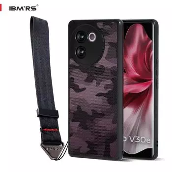 (В комплекте ремешок на запястье)Чехол IBMRS для vivo V40 Lite, военный класс, испытан на падение, матовый полупрозрачный твердый тонкий защитный чехол. Камуфляж Черный