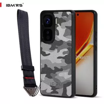 (В комплекте ремешок на запястье)Чехол IBMRS для iQOO Neo10, противоударный чехол-бампер для телефона, не желтеющий, прозрачная задняя панель с защитой от царапин - черный камуфляж