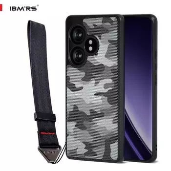 (В комплекте ремешок на запястье)Чехол IBMRS для Realme GT 6, полупрозрачный матовый противоударный защитный чехол, черный камуфляж