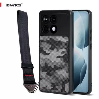 (В комплекте ремешок на запястье)Чехол IBMRS для Xiaomi Redmi K70 Ultra Phone, ультратонкий, приподнятые края защищают камеру и экран - черный камуфляж transparent прозрачный