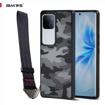 (В комплекте ремешок на запястье)Чехол для телефона IBMRS для vivo V30, мягкий, прозрачный, матовый, с матовой задней частью, тонкий, противоударный, защитный чехол - черный камуфляж Art Camo