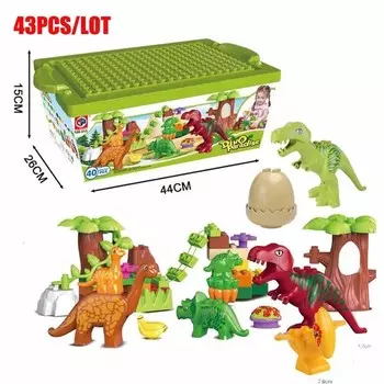 В коробке 43 шт./лот Dino Valley Building Blocks Sets Large Parts Animal Dinosaur World Model Toys Bricks Compatible Duploed