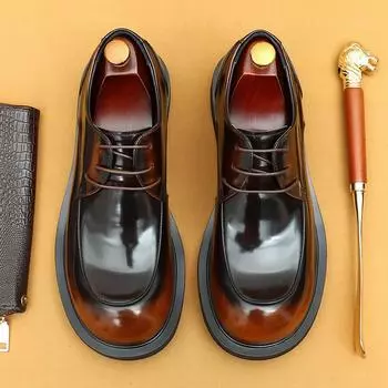[В мероприятии] Деловые повседневные кожаные туфли мужские широкие британские глянцевые большие головки первого слоя коровьей кожи зеленые туфли дерби 40