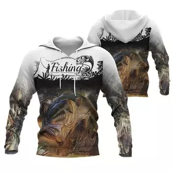 В мужских толстовках с капюшоном Fish 3D Pattern Full Printing Harajuku Street Fashion Hoodies Unisex Autumn Fishing Jackets Essential Sport L