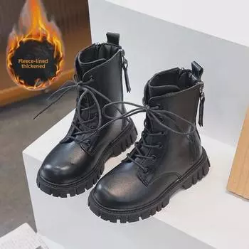 В наличии 2024 зимние ботинки Martin для девочек в корейско-британском стиле, водонепроницаемые, с двойной молнией, кожаные, для детей 27-31, 15 pairs batch