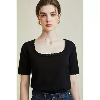 [В наличии] 23 новых французских этнических ретро-топа из вязаного кружева с квадратным вырезом и короткими рукавами, черные Black S