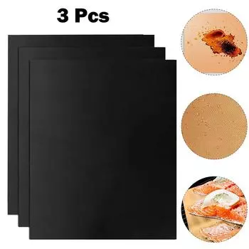 В наличии достаточно просторные коврики для гриля, 3 шт., 50x40 см, черные.