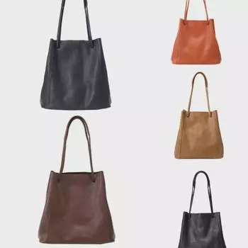 [В наличии] Женская сумка-тоут Qiuzhen большой вместимости через плечо - сумка-ведро в стиле ретро из коровьей кожи растительного дубления