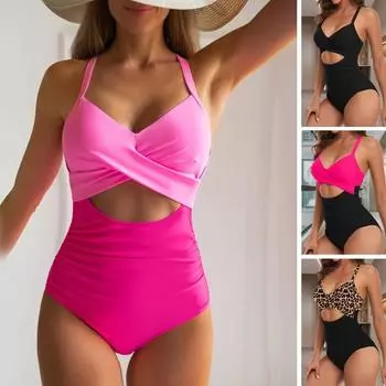 Женский цельный купальник с v-образным вырезом и перекрестными лямками на спине, с открытой спиной и высокой передней талией M красный