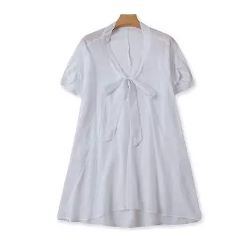V-neck Lace-up Sleeveless Thin Pullover Loose-Fitting Batwing Sleeve Shirt White All yards