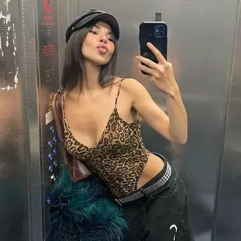 V-neck Leopard Print Low Cut Wild Sexy Silm Jumpsuit Leopard print S