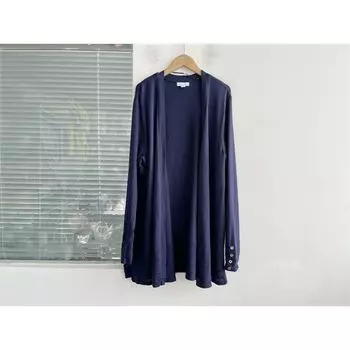 V Neck Spring and Autumn Long Sleeve Solid Color Top Wang Wu Cardigan Navy M