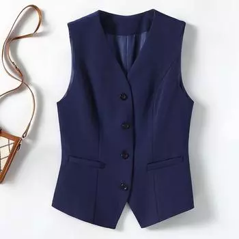 V-neck Suit Vest Women s Business Clothing Elegant Waistcoat Work Clothes Work Clothes Black Vest Waistcoat Suit Uniform Blue four-button vest L