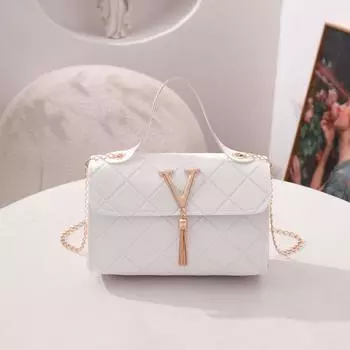 V-образная кисточка-подвеска маленькая квадратная сумка женская ромбовидная тисненая цепочка портативная сумка через плечо для девочек сумка для мобильного телефона белый