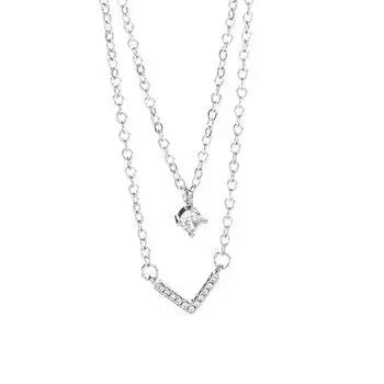 V-образное многослойное ожерелье женственный дизайн двухслойная уникальная цепочка из циркония на ключицу