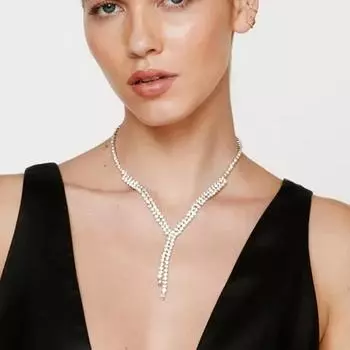 V-образное ожерелье со стразами, простая темпераментная цепочка на шею, аксессуары для вечеринок золотистый