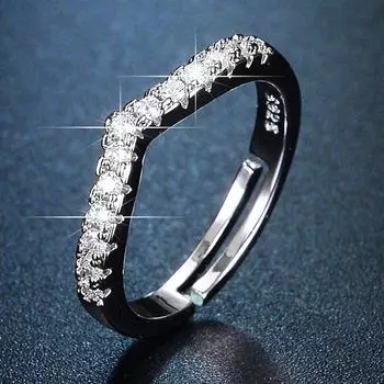 V-образное простое защитное кольцо из циркония, имитация моцареллы, легкая роскошная укладка, женское кольцо для регулировки рта adjustable opening белого золота