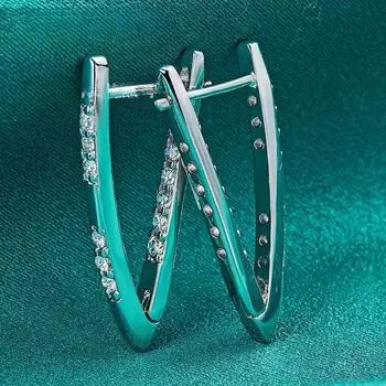 V-образные серьги-кольца из платины и розового золота 18 карат с покрытием из циркония 3 мм, модные ювелирные изделия белый