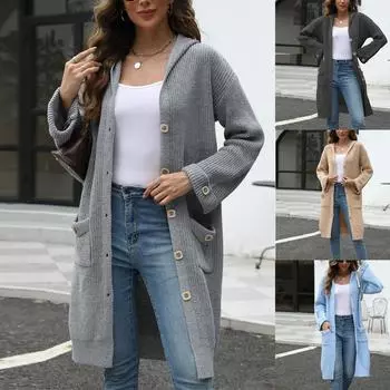 V-образный вырез европейский и американский женский импортный трикотажный кардиган женский свободный однотонный свитер женский L чёрный