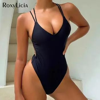 V-образный вырез крест-накрест сзади складки ягодицы женские купальники цельный купальник женский монокини высокий вырез купальный костюм плавание S оранжевый/леопардовый