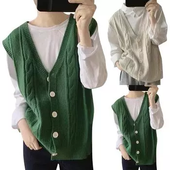 V-образный вырез ленивый трикотажный жакет женский весна и осень уменьшающий возраст корейский вариант свободный облегающий кардиган из теста с переплетениями M синий