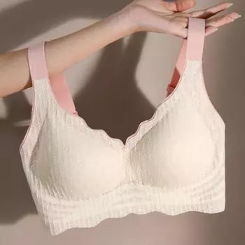 V-образный вырез, маленькая грудь, собранный кружевной бюстгальтер, нижнее белье без стального кольца, мягкая поддержка, антипровисание, удобный бюстгальтер L чёрный
