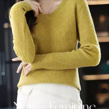 V-образный вырез с длинным рукавом вязаный свитер для женщин свободный крой пуловер однотонный универсальный базовый короткий свитер One Size(40-63kg) фуксия