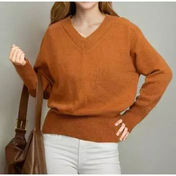 V-образный вырез свитер свитер женский новый свободный большой ярд простой однотонный цвет высокая талия нижняя рубашка S серый