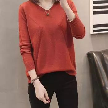 V-образный вырез свитер женский на спине стильный утягивающий вязаный свитер однотонная основа верхняя одежда свитера женские One Size серый