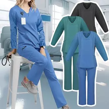 V-образный вырез свободные медицинские больничные хирургические халаты врачи осенние и зимние комплекты одежды с длинным рукавом XL