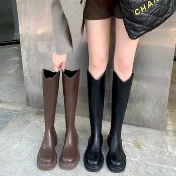 V-образный вырез сзади с молнией, но выше колена, женские высокие сапоги на платформе, рыцарские сапоги 35