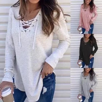 V-образный женский рукав со свободным повседневным вырезом и длинным однотонным пуловером XL чёрный