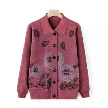 В пожилой свитер кардиган женский 60 лет мать носить осенняя одежда старая леди вязаный свитер пальто бабушка осенняя одежда XL (recommended within 50 kg) серый