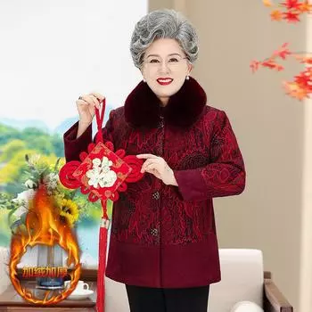 В пожилом возрасте осенью и зимой иностранный стиль бабушки носят шерстяное пальто 70 лет пальто флис толще старушка на одежде 1XL