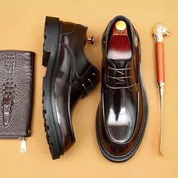 [В рамках мероприятия] Мужская обувь Amazon, обувь из натуральной кожи, мужские официальные британские туфли дерби, лакированная глянцевая деловая обувь 37 чёрный