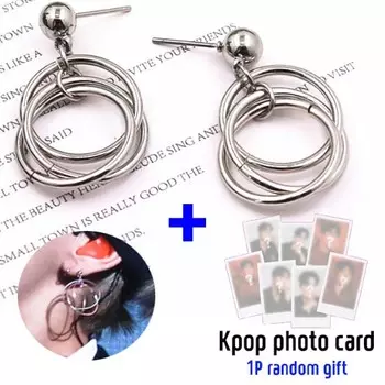 [В стиле BTS] Круглая и круглая серьга + 1 случайная фотокарточка