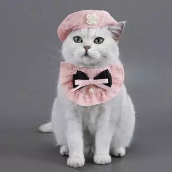 В стиле кошачий жемчуг бант нагрудник регулируемый берет для домашних животных модный берет для кошек принцессы для собак кошек розовый