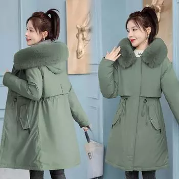 В тренде хлопковая женская одежда иностранного стиля, средние и длинные фасоны с бархатом и более плотной корейской версией, свободная одежда и зимние пальто. M хаки