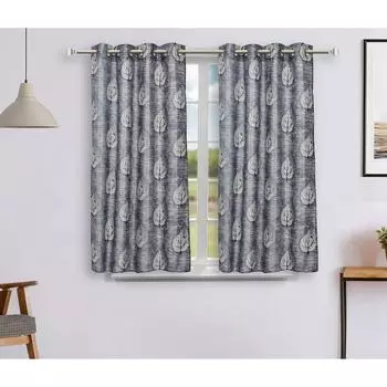 В упаковке 2 полиэфирных занавески с принтом листьев, длинная дверная штора, стандартный принт, 135 GSM, серая. 5 feet серый