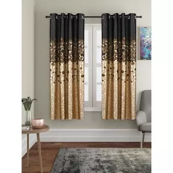 В упаковке 2 шт. Полиэстер с принтом в горошек. Оконные шторы с принтом. 135 GSM, коричневый. 5 FEET коричневый